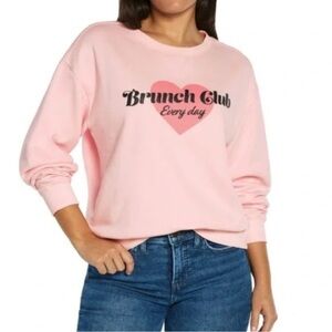Wildfox Brunch Club Pink Graphic Crew Sweatshirt | Size XS | NWT